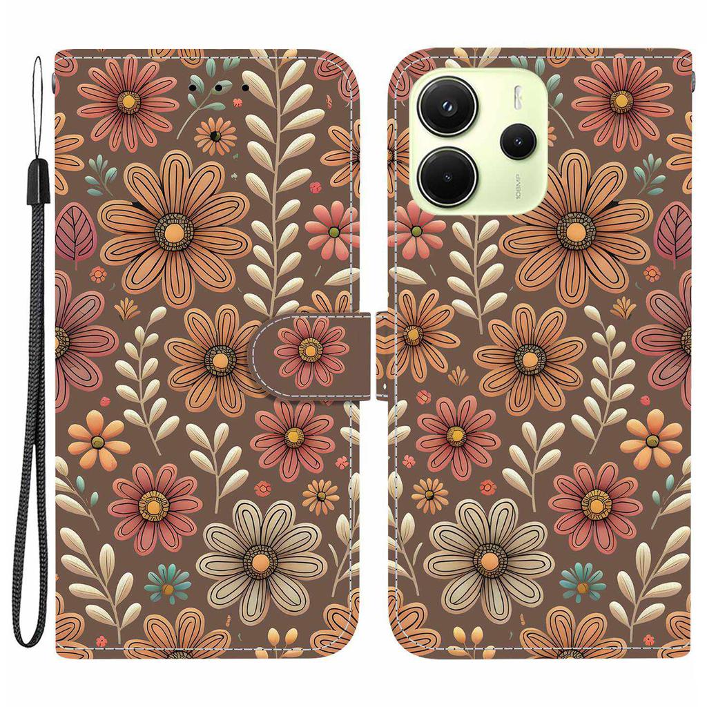 Für Xiaomi Redmi Note 14 4G (163,25 mm) Geldbörsenhülle Musterdruck Leder Ständer Handyhülle mit Riemen