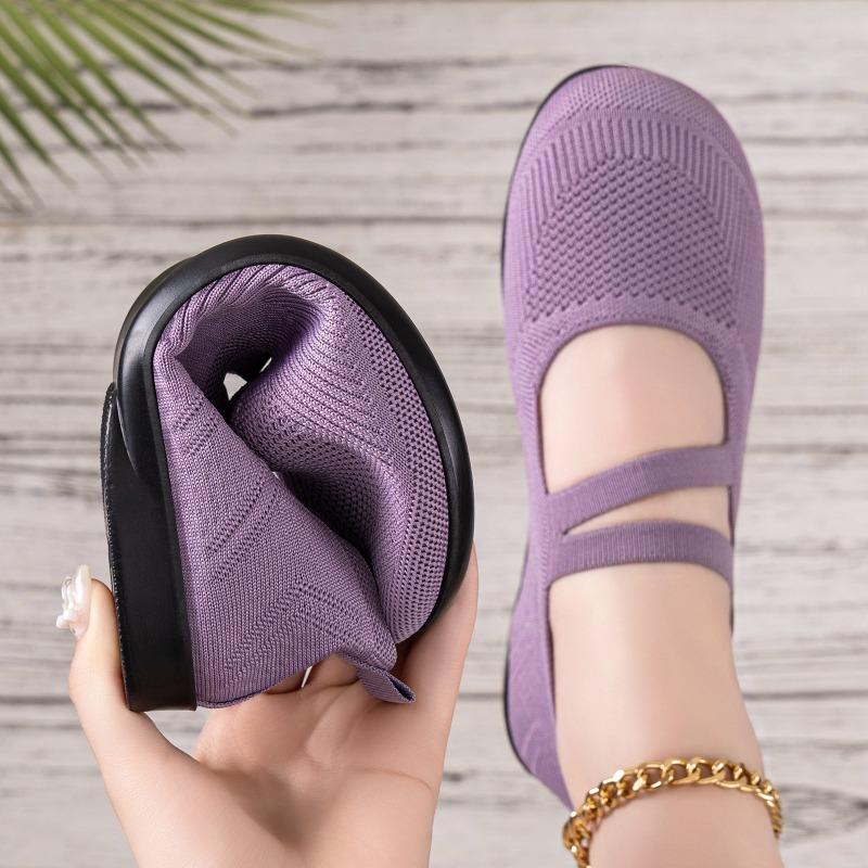 Shoes women's shallow mouth pedal soft sole is not tired women's shoes fly-woven breathable single shoes wide last mother shoes cloth shoes