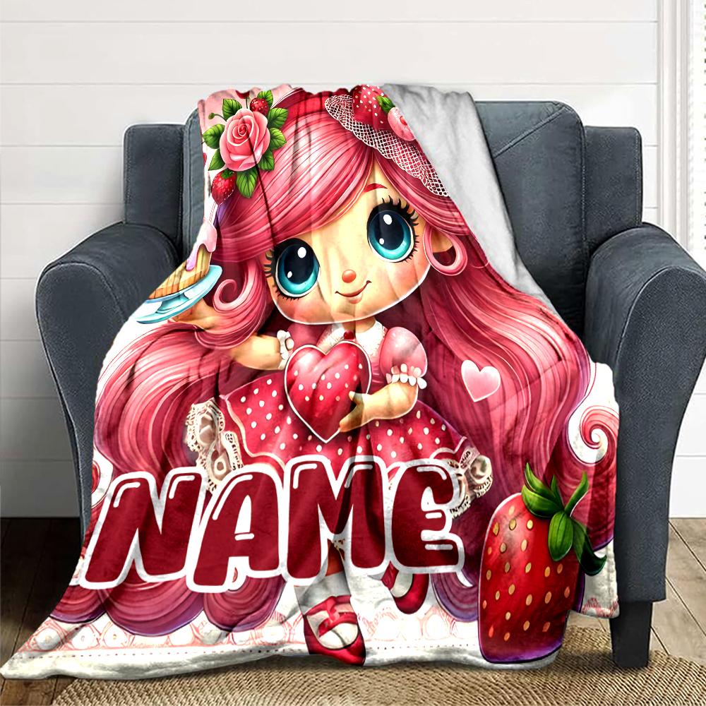 Custom Name Strawberry Shortcake Garden Party Party Blanket For Couch Bed Plush Cozy Fuzzy Blanket Super Soft Warm Blankets For Fall And Winter 091625