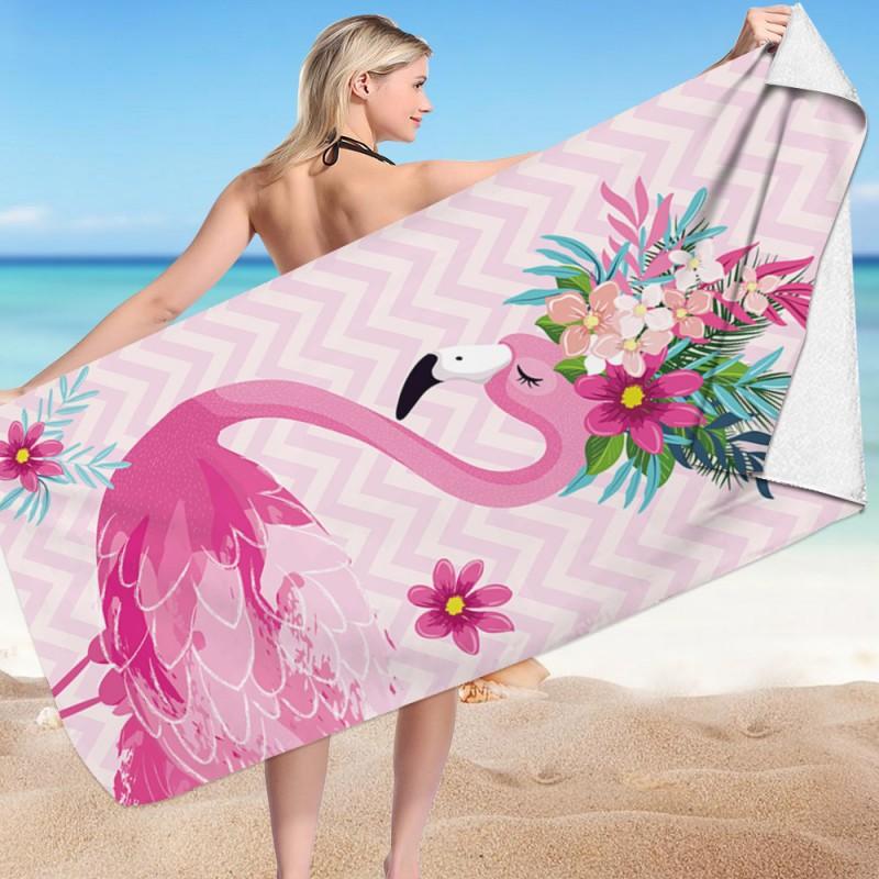 Ręcznik Plażowy Flaming Kwiaty 150X70 Cm Kąpielowy Dla Dzieci Basen