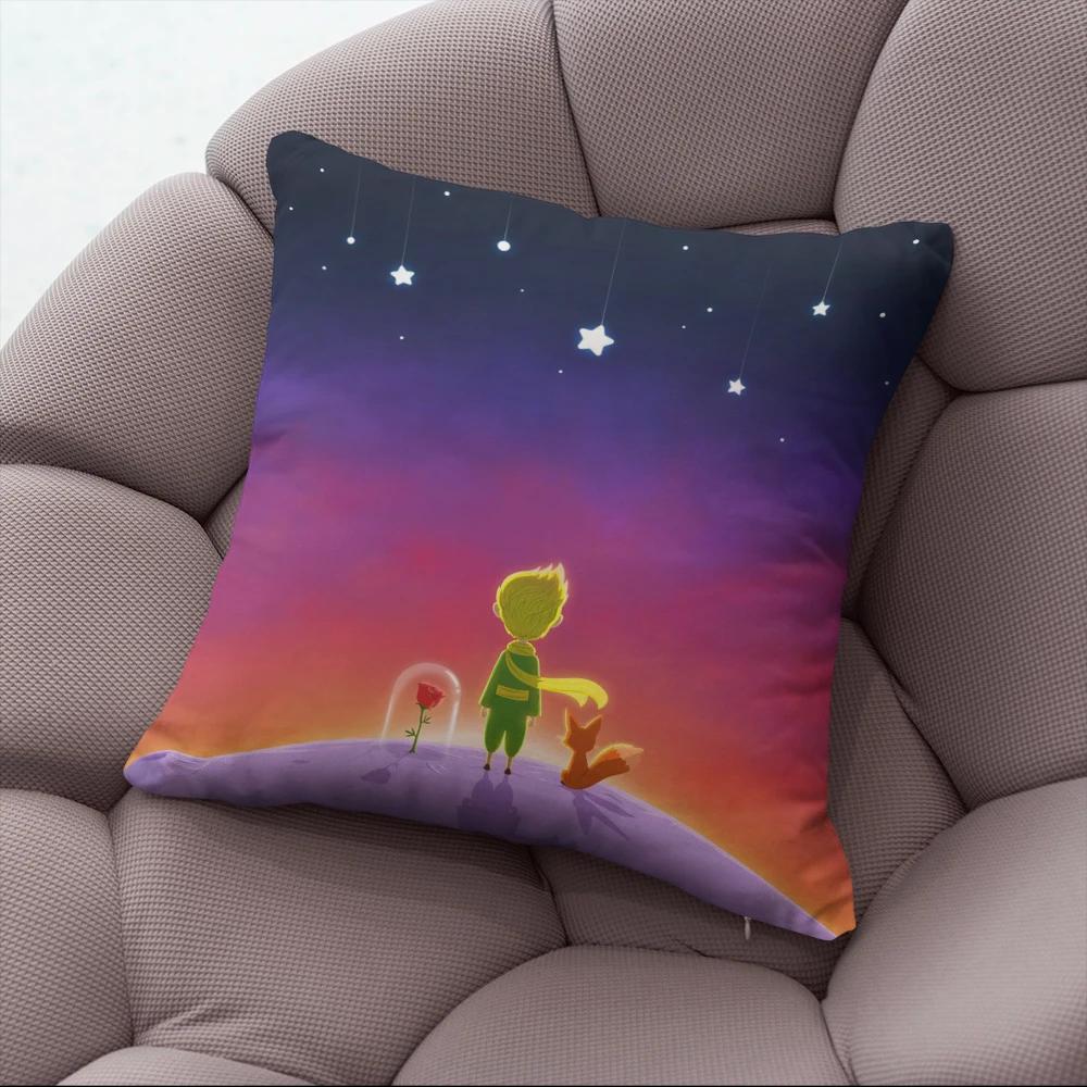 45x45cm Short Plush Little Prince Print Cartoon Pillowcase Bedroom Sofa Chair Car Waist Pillow Cover Home Party Cushion Cover