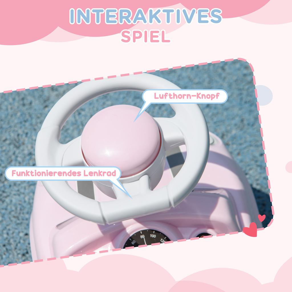 Foot To Floor Ride On Car Sliding Car W/ Air Horn, Anti-Over-Backwards, 18 To 36 Months - Pink
