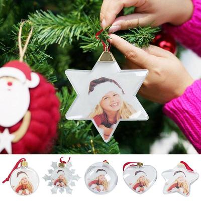 Pendentif Cadre Photo Transparent DIY Bonhomme de Neige Boule Cinq Étoiles Ornements Suspendus Arbre de Noël Décorations de Festival Cadeaux Surprises pour Enfants