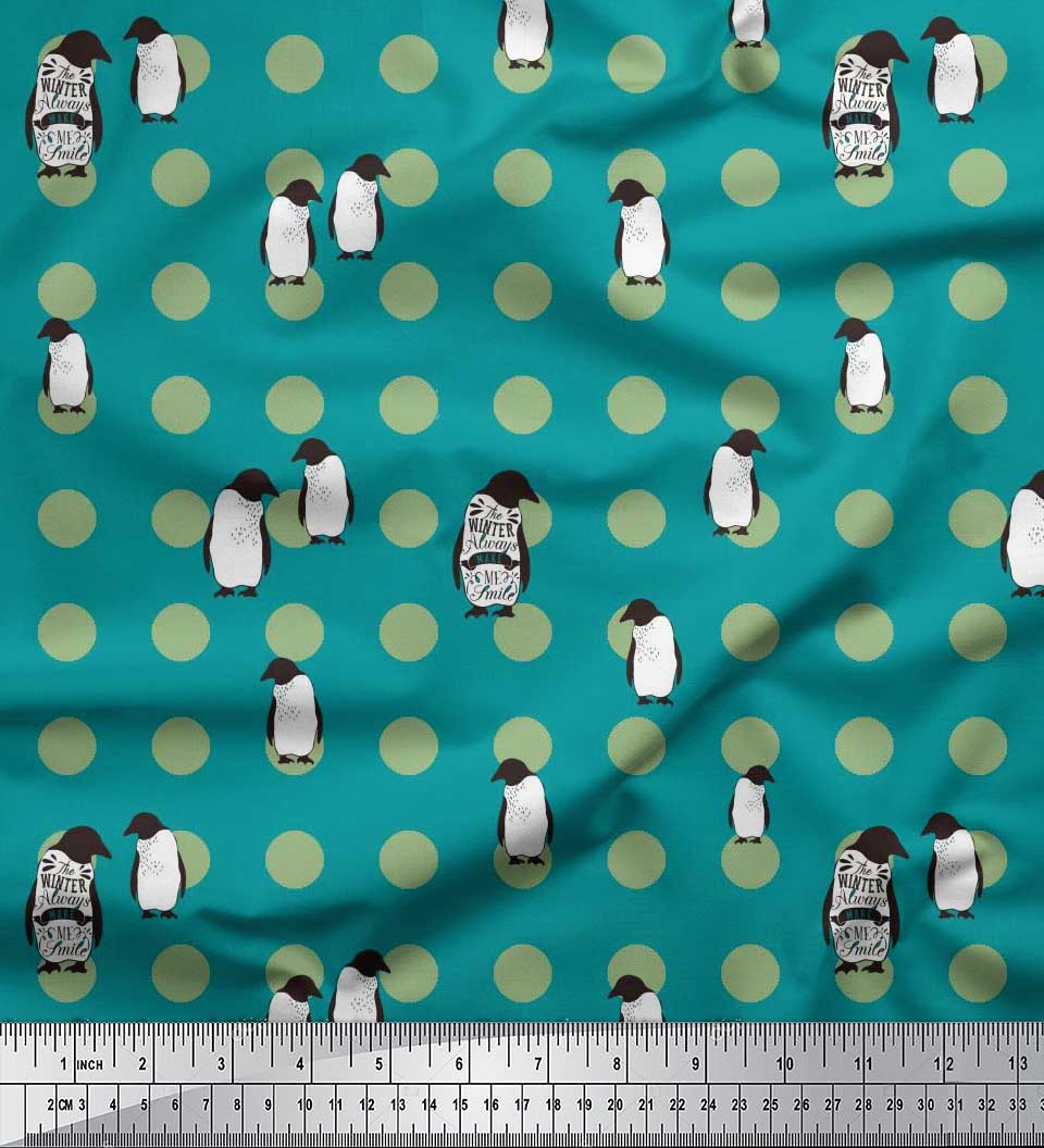 

Тканина Soimoi Japan Crepe Satin Dot & Penguin Ocean Print Тканина на метр 42 дюйма 42 Inch Wide - Poly Crepe зелений