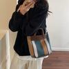 Large-capacity Contrasting Striped Canvas Bag, Women's 2025 Summer New Fashion and Leisure, Foreign Style Messenger Bucket Bag
