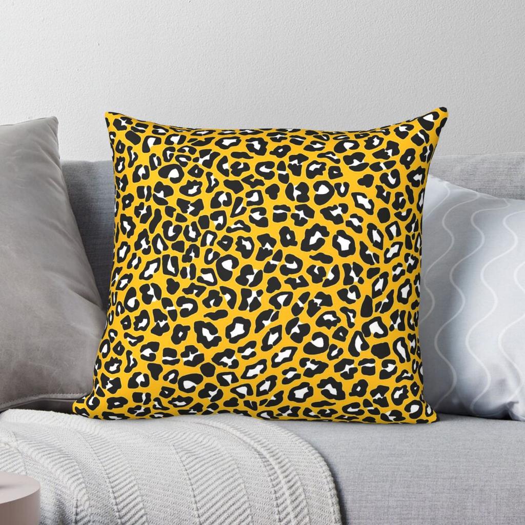 Bold Yellow Leopard Spots Square Pillowcase Polyester Linen Velvet Pattern Zip Decorative Pillow Case Home Cushion Cover