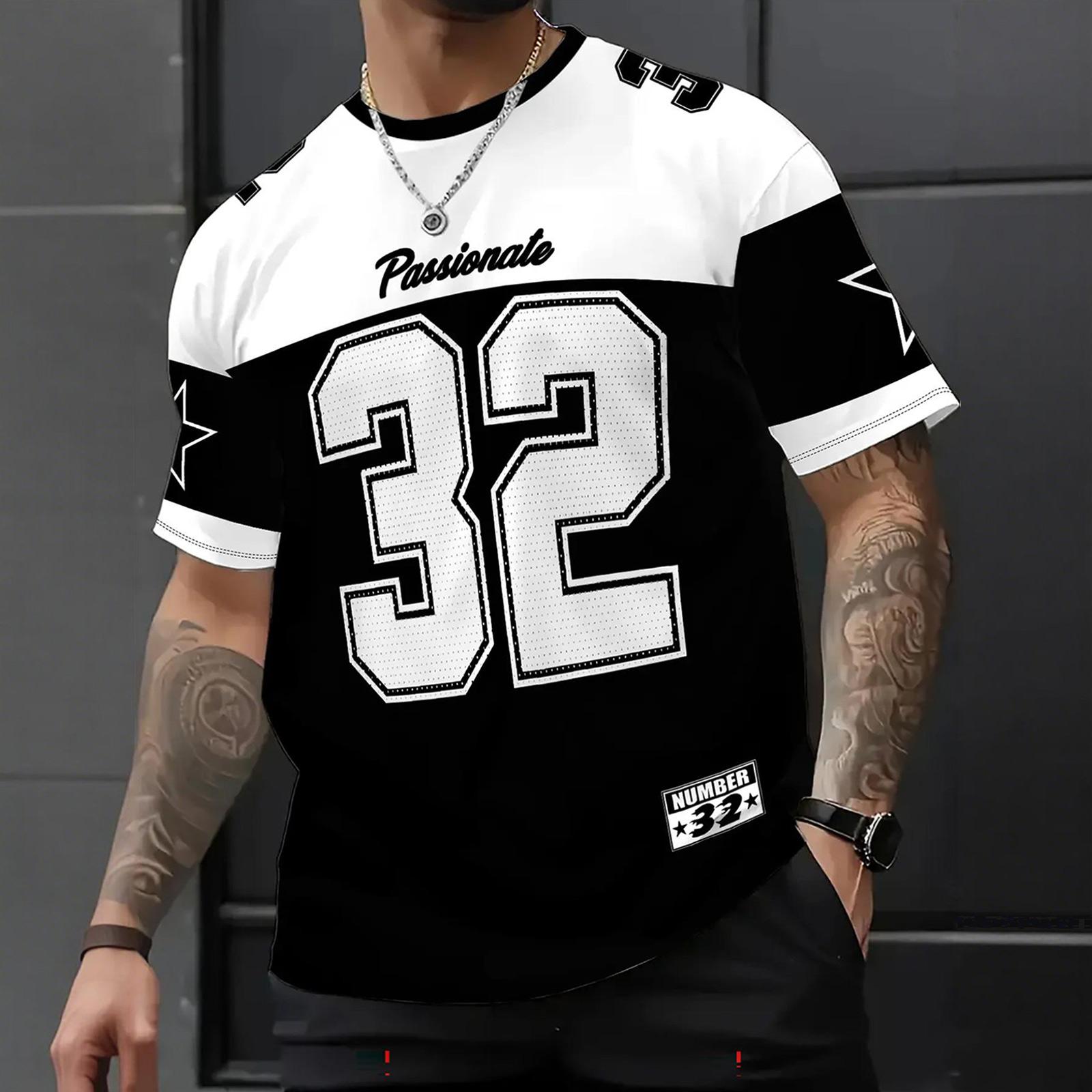 DXH Heren Korte Mouw Ronde Hals T-shirt met Cijferprint Losse Pasvorm Casual Sportkleding Top voor Dagelijks Gebruik en Buitenactiviteiten L wit