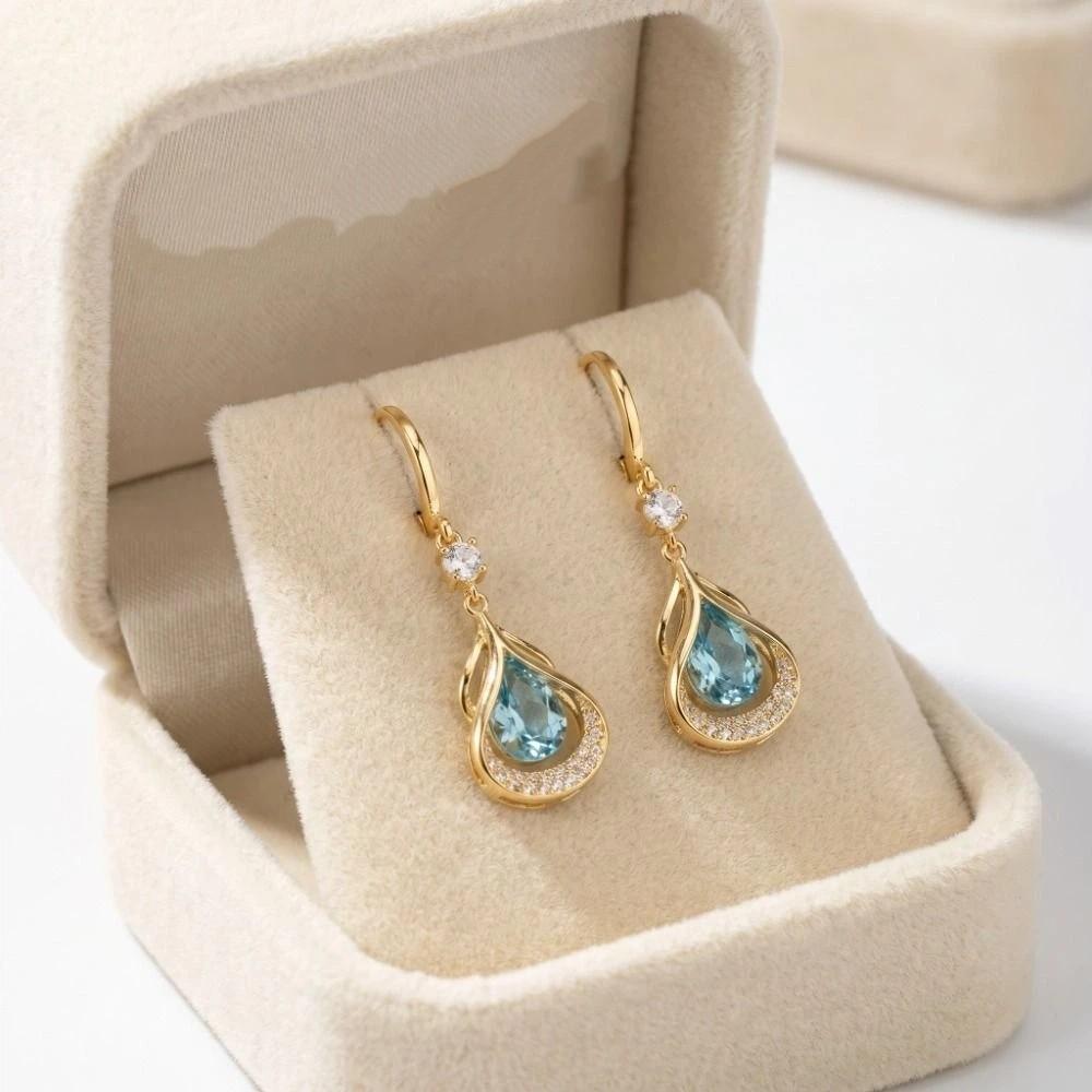 Luxury Water Drop Earrings Women Jewelry Sparkly Zircon Earrings Cat Eye Stone Earrings Engagement