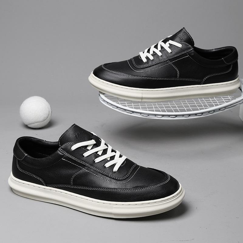 2025 new summer first-layer cowhide little white shoes men's leather breathable Japanese simple casual board shoes soft-soled single shoes