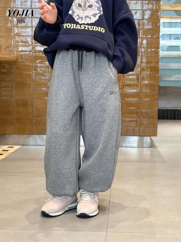 YOJIA Winter 2025 Girls' Fleece-Lined Sweatpants: Warm, Thick Children's Sport Trousers.