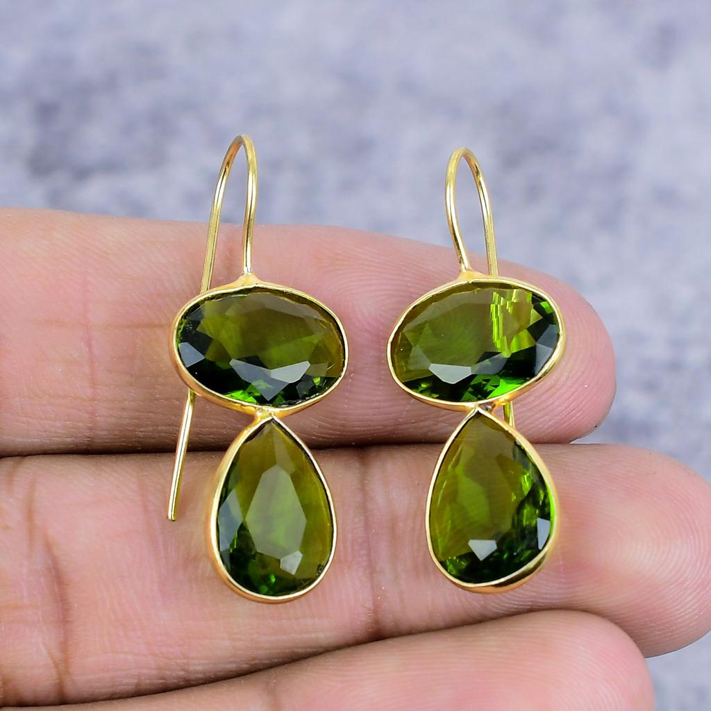 Peridot Gemstone Handmade 925 Sterling Silver Jewelry Earring 1.46" M-2639