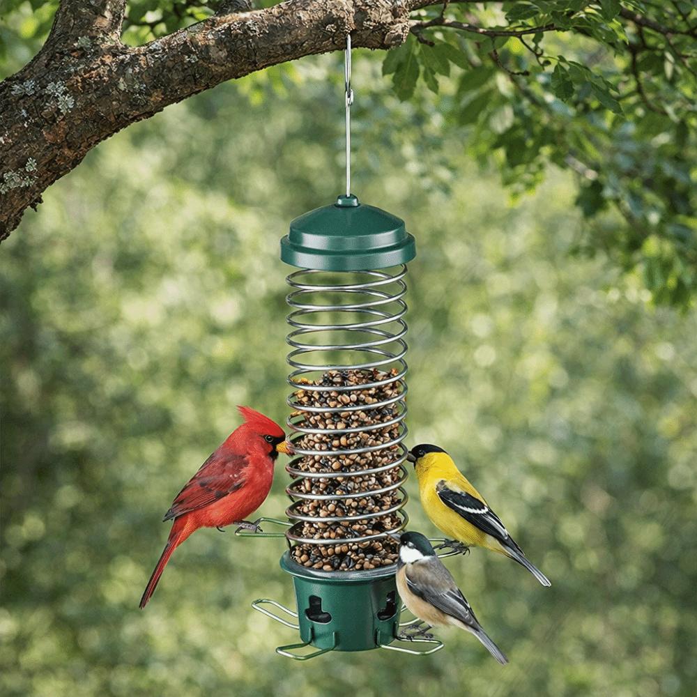 Squirrel Proof Spiral Coil Bird Feeder Bite Resistant Metal Wild Bird Feeder Heavy Duty Bird Feeder Tray Outdoor