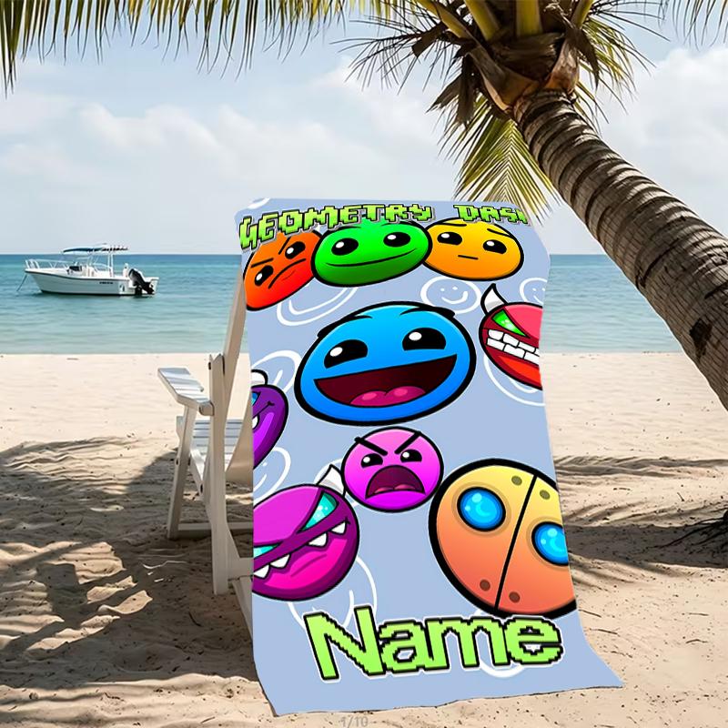 Customizable personalized beach towels Geometry Dash themed designs.Suitable for the beach, yoga, sports;ideal as beach accessories