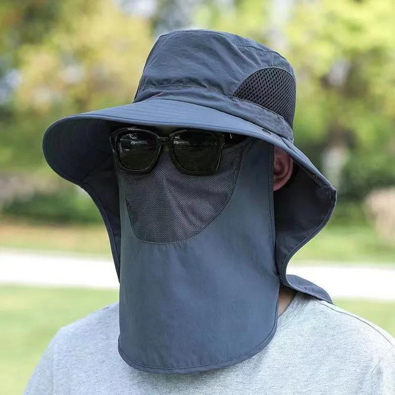 Cappello da sole con protezione solare a 360°, con tesa larga, rimovibile, mimetico, da uomo, per viaggi all'aperto, alpinismo, pesca
