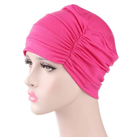 Solid Color Men Women Pleated Cotton Beanie Cap Hair Loss Sleeping Chemo Hat