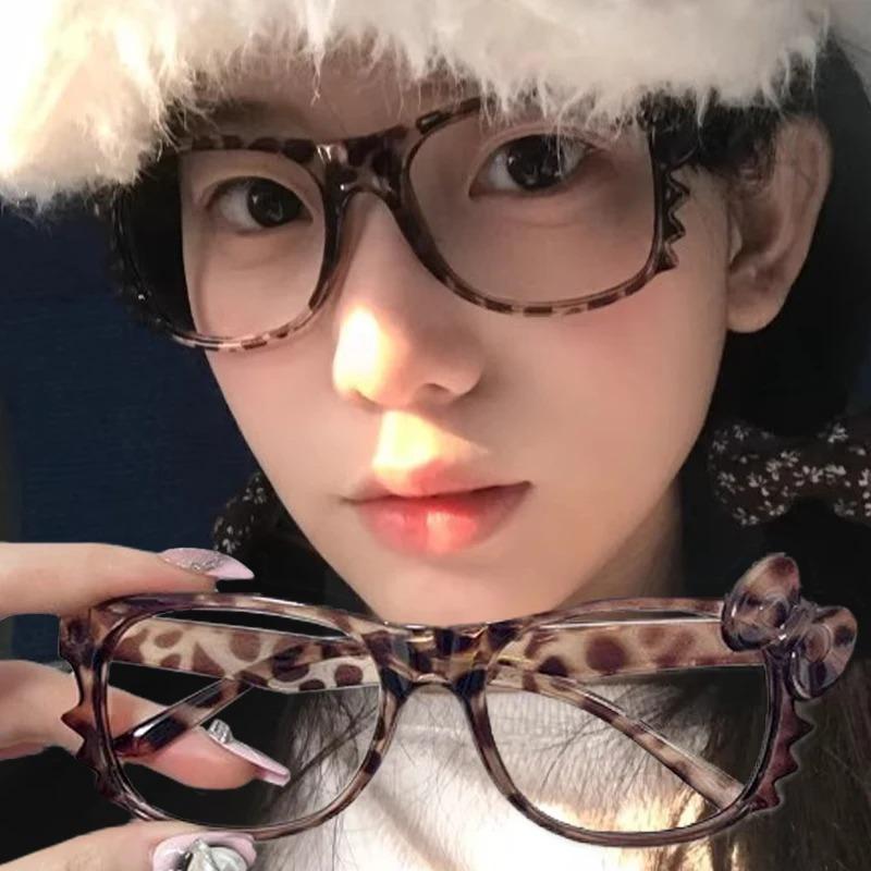 Ochelari cu Fundă cu Imprimeu Leopard pentru Fete Femei Modă Vintage Desen Animat Drăguți Ochelari cu Ramă Ovală Mare Y2k Fără Lentile Ochelari