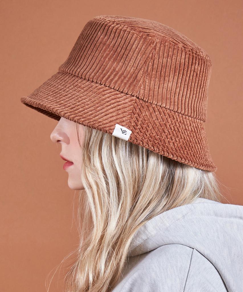 Bajal Wide Corduroy Label Bucket Hat Brown