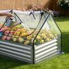 Raised Garden Bed with Cover, 1800 X 900 X 300 Mm, Rectangular Galvanized Metal Planter Box Outdoor, with PE Greenhouse Cover & Gloves, Rustproof