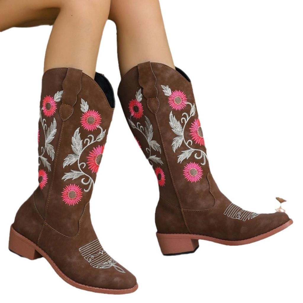 New autumn and winter large size fashion long Martin boots thick heel embroidered women's boots boots