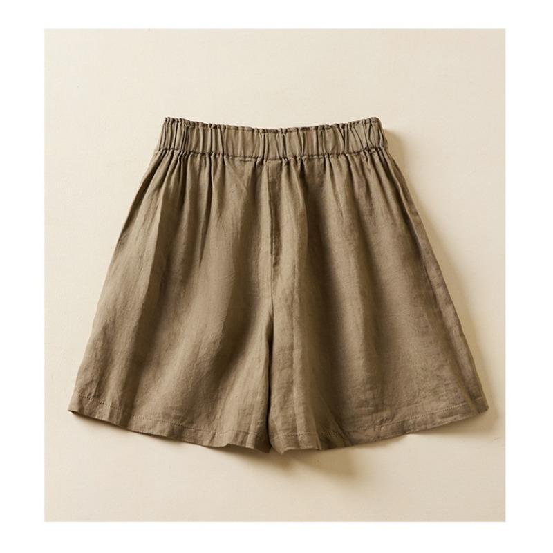 

Хлопок и лен, большие размеры, эластичные широкие брюки на талии, шорты, летние женские шорты, свободные повседневные шорты 2XL хаки