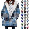 Große Jacke für Damen mit warmer und plüschiger bedruckter Kapuzenjacke mit Knopfleiste und Taschen