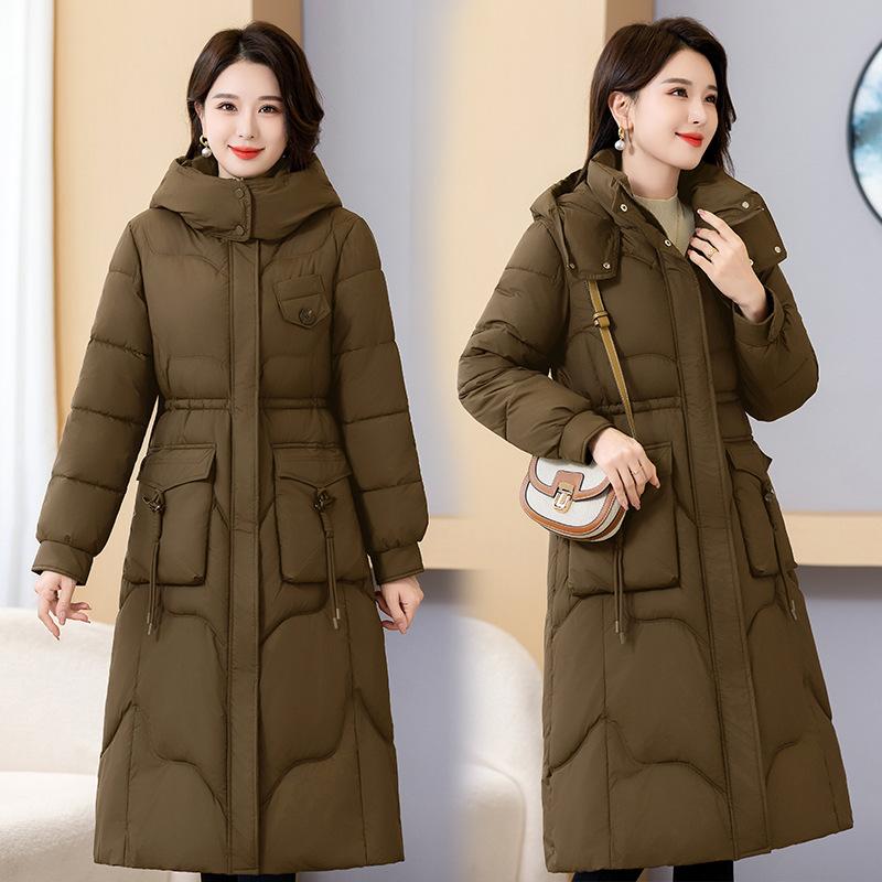 2025 Thickened Cotton Jacket Women's Winter New Mid-Length Over Knee Cotton Jacket Slimming Plus Size Warm Padded Jacket Jacket