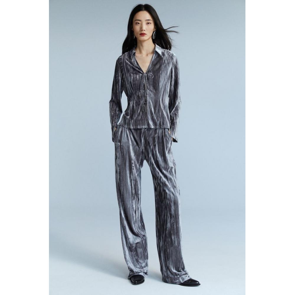 

Блузка HM Velvet с завязками на подоле, темно-серая