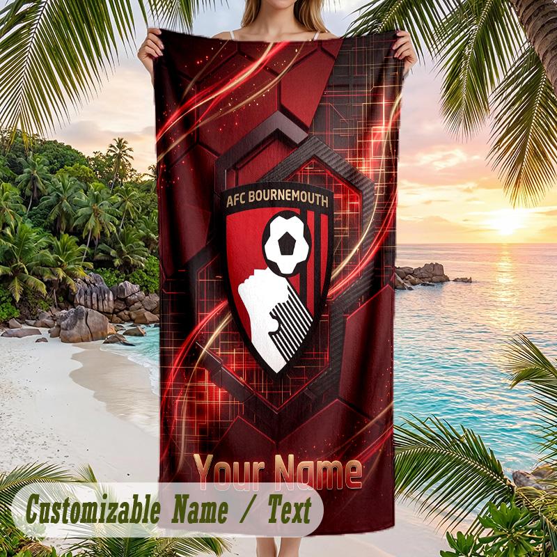 Beach Towel Bournemouth Football Print Custom Name Text Soft Towel for Swimming Pool
