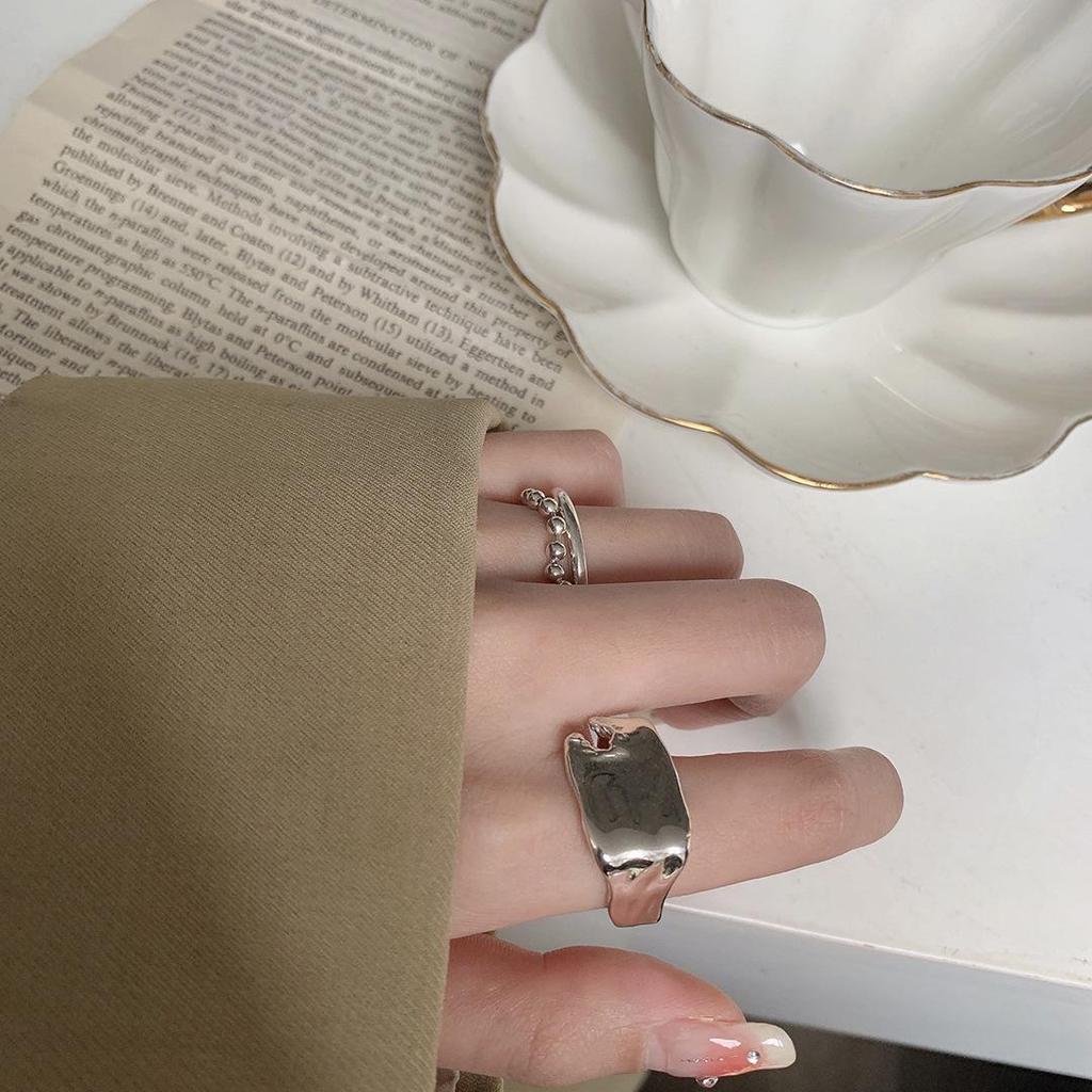 Korean Retro Beaded Chain Ring - Women's Trendy Hip Hop Niche Design for Index Finger