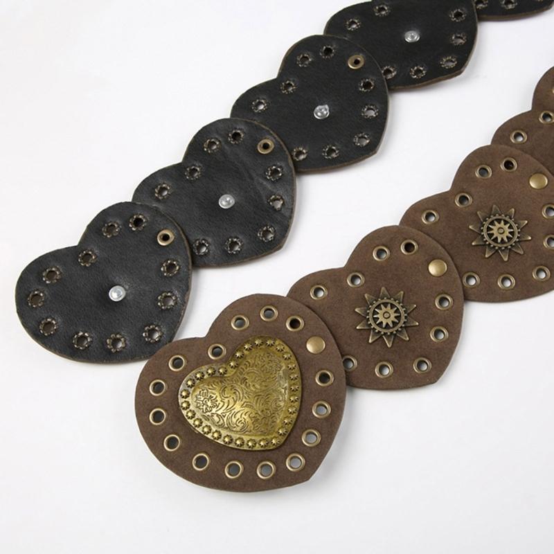 Unique Cutout Waist Belt for Women PU Leather White Embellished Brown Belt Decorated with White Love Heart Belt