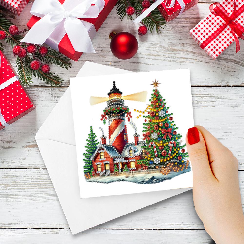 6pcs DIY Xmas Theme Rhinestone Diamond Art Mosaic Postcards Diamond Art Handmade Cards Creative Birthday & Thanksgiving Card Kit