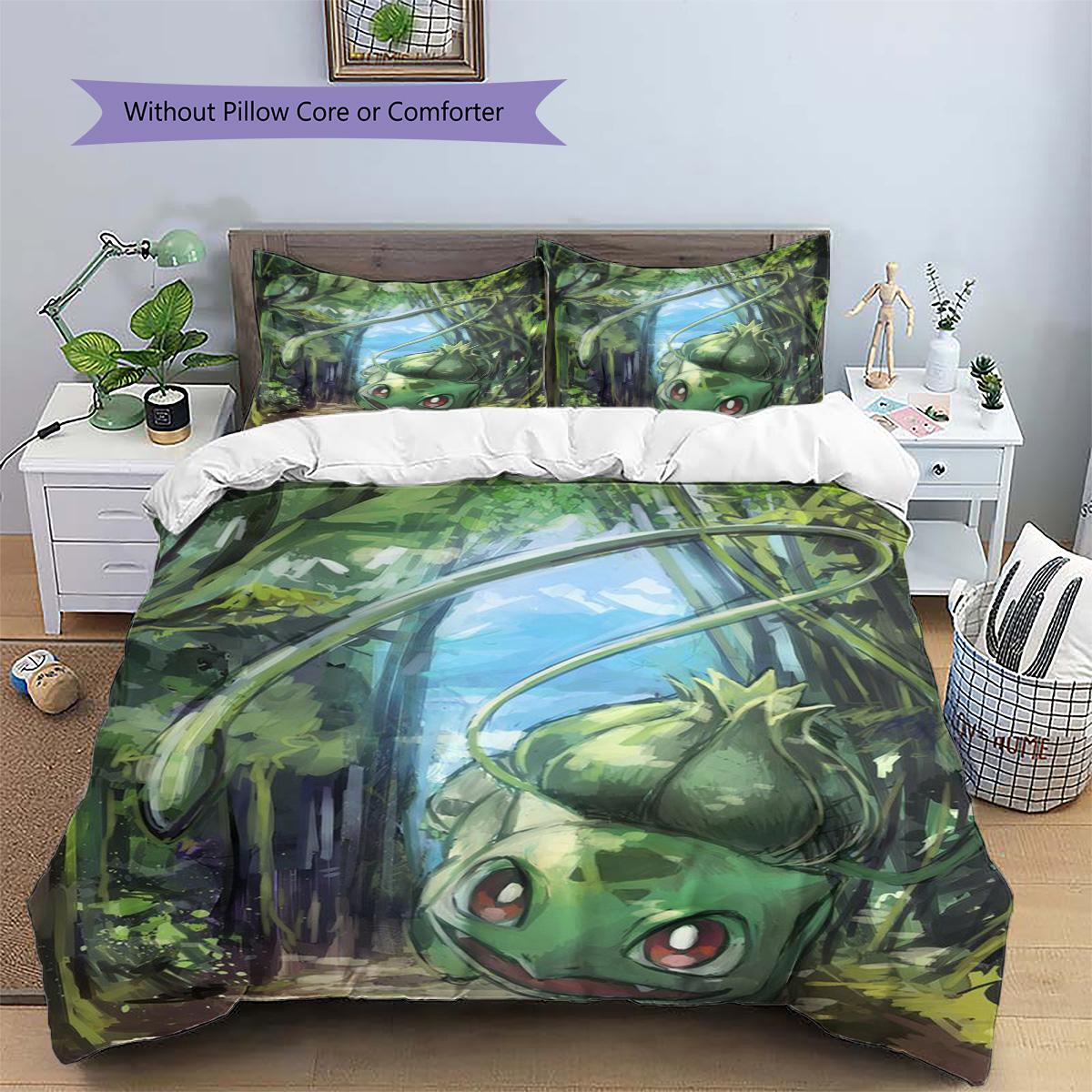 

Bulbasaur Patterned Pillowcase & Duvet Cover Set Modern Anime Bedding for Bedroom Thoughtful Gift for Anime Fans.-TING 135x200cm