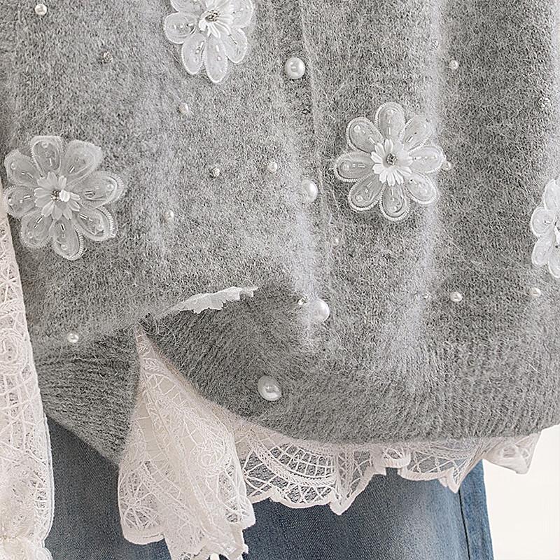 Damenmode V-Ausschnitt Verzierte Strickweste