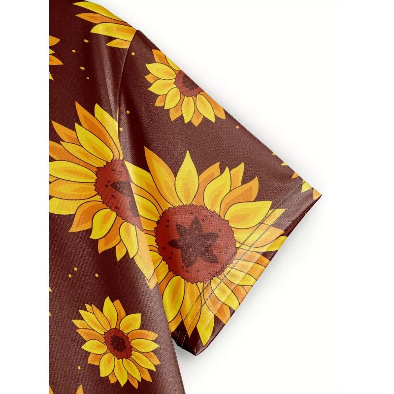 Plus Size Women's 3D Printed Sunflower Pattern T-shirt An Elegant Casual Crew Neck Short Sleeved Top