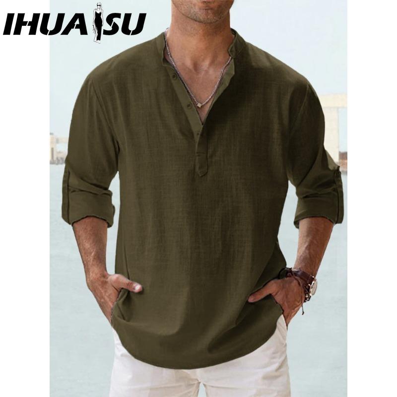 IHUASU Baumwolle Langarm T-Shirt Herrenmode Lockeres Shirt Bedrucktes Mitfühlendes Shirt