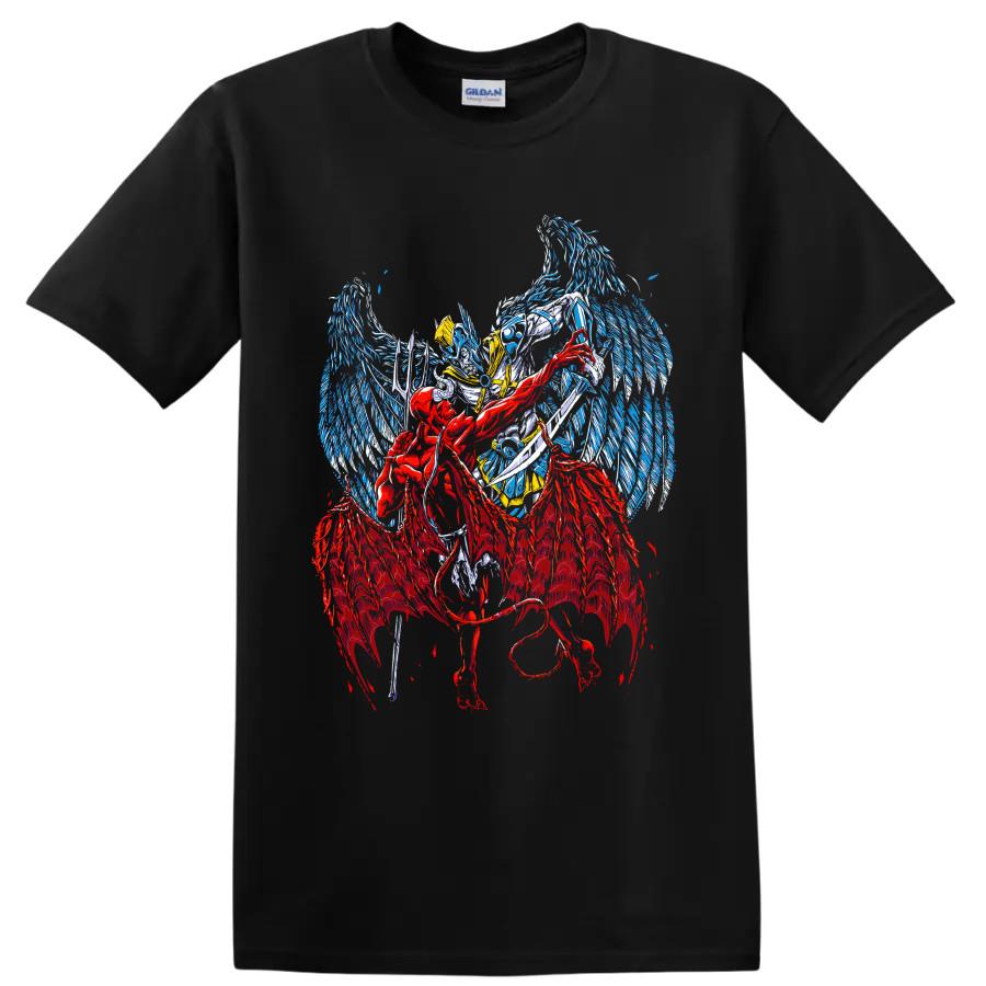 Angel vs Demon T Shirt Retro Vintage Halftone Wings Red Blue Fantasy Art Tee