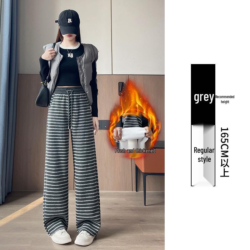 

High-Waisted Petite Striped Wide-Leg Pants for Women - Lazy Fall/Winter 2026 Style, Narrow Straight-Leg 3XL for 135-150 lbs, Upgraded Fabric