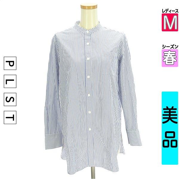 PLST Blouse Women s Spring Long Sleeve Blue M Band Color Striped Blouse [Used] [Used Clothes] [Sale]