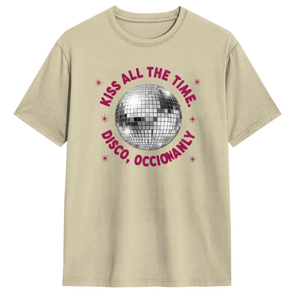 Unisex TShirt Harrys Styles Kiss All The Time Disco Occasionally Leisure Cotton Tees Short Sleeve T Shirts Round Collar Clothing