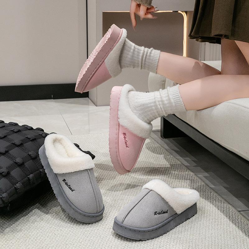 Casual Cotton Slippers Autumn and Winter Home Flanging Plush Comfortable Warm Couple Cotton Shoes