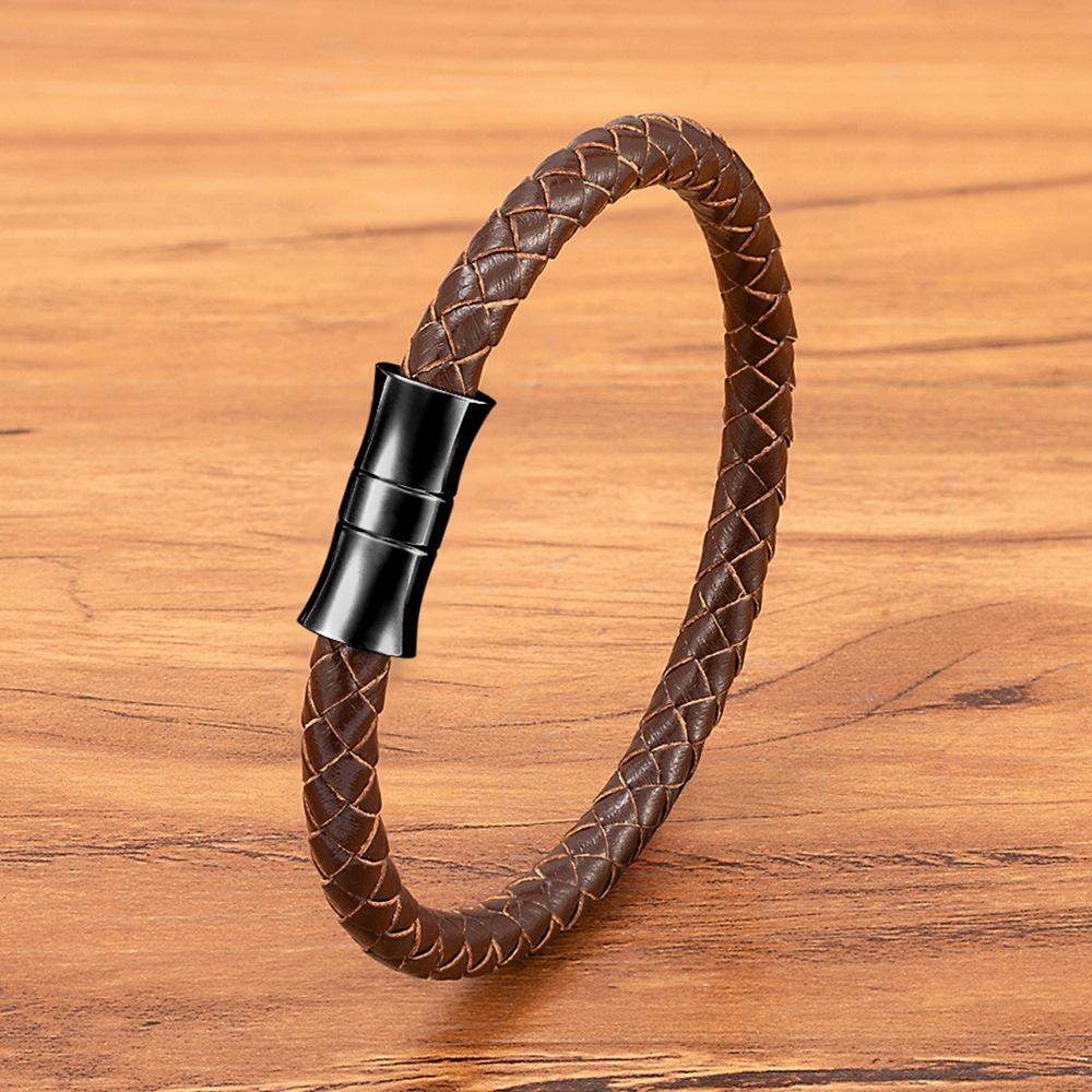 Unisex Armband Schwarz Braun Blau Echtes Geflochtenes Echtes Leder & Edelstahl Armband mit Schnallenverschluss Herren Armband