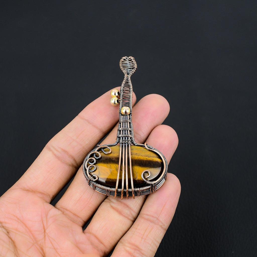 Tiger Eye Pendant, Handmade Gemstone 999 Copper Wire Wrapped Pendant Antique Jewelry, For Gift Silver Jewelry