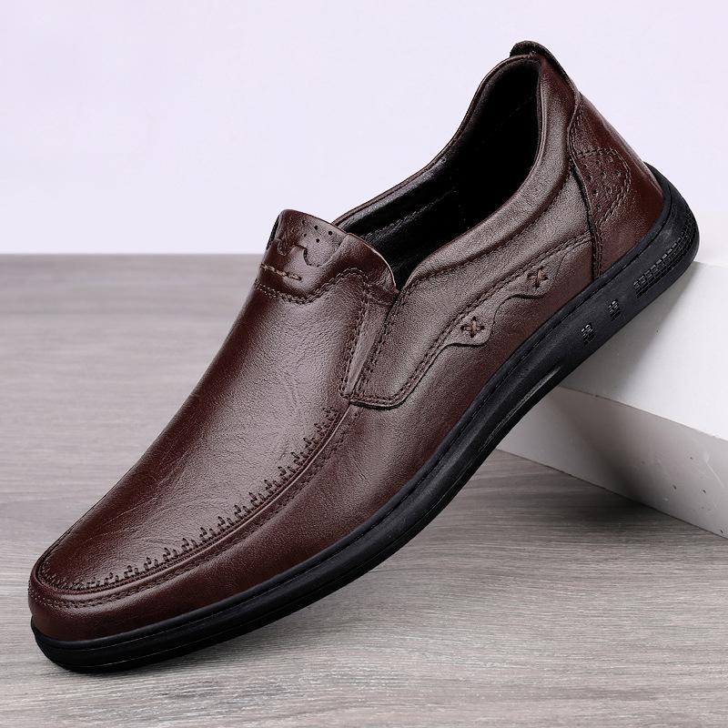 

Первый слой мужских ботинок для вождения из коровьей кожи с мягкой подошвой, вложенные британские повседневные туфли из кожи, дышащие кожаные туфли 38 коричневый