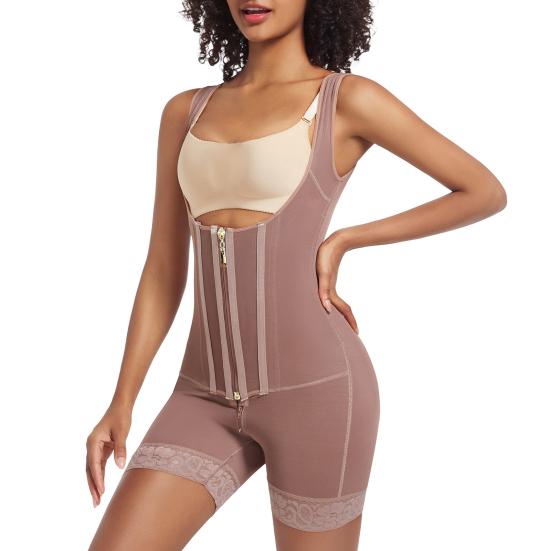 Postpartum Shapewear for Women Tummy Control Body Shaper Lace Leg Openings Non-Slip Silicone Lining Bodysuit Adjustable Waist Shaper