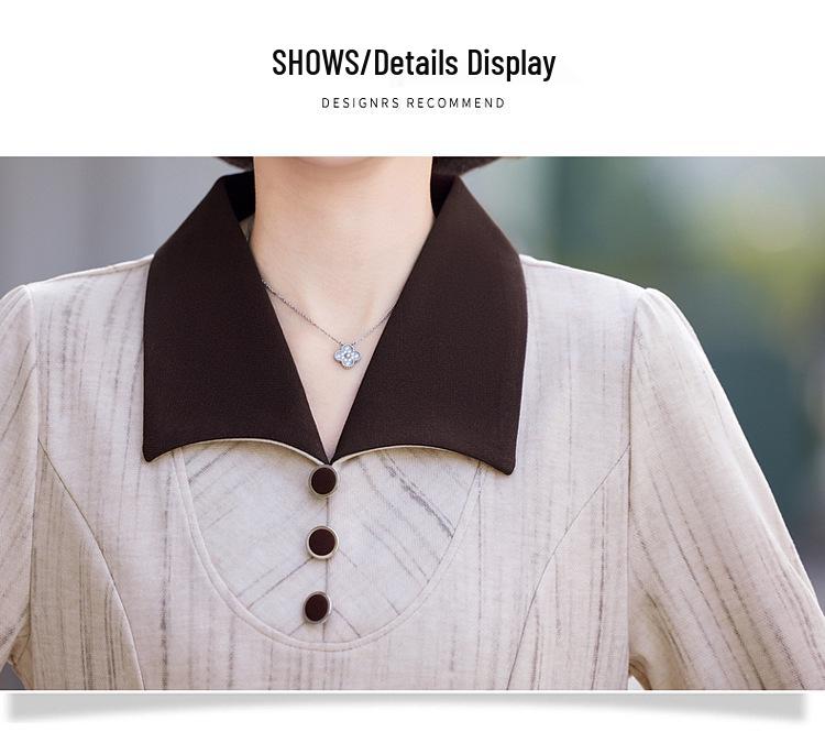 Spring & Autumn 2025 Women's Petite Shirt Collar Dress for Middle-Aged and Elderly - Fake Two-Piece Design