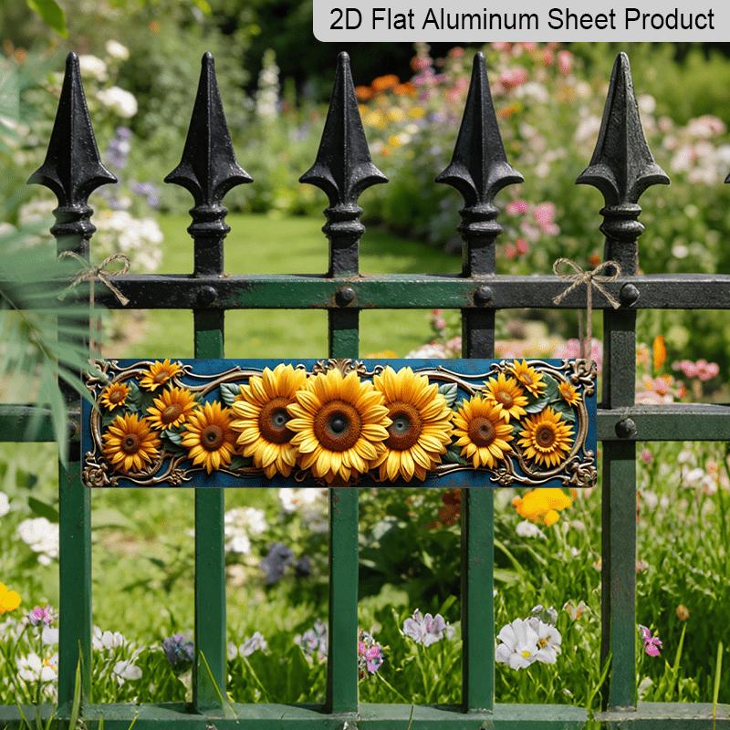 2D Flat, 1pc Vintage Sunflower Metal Wall Art Sign - Rustic Golden Farmhouse Aluminum Decorative Sign with Vibrant Yellow Sunflowers, Durable Easy