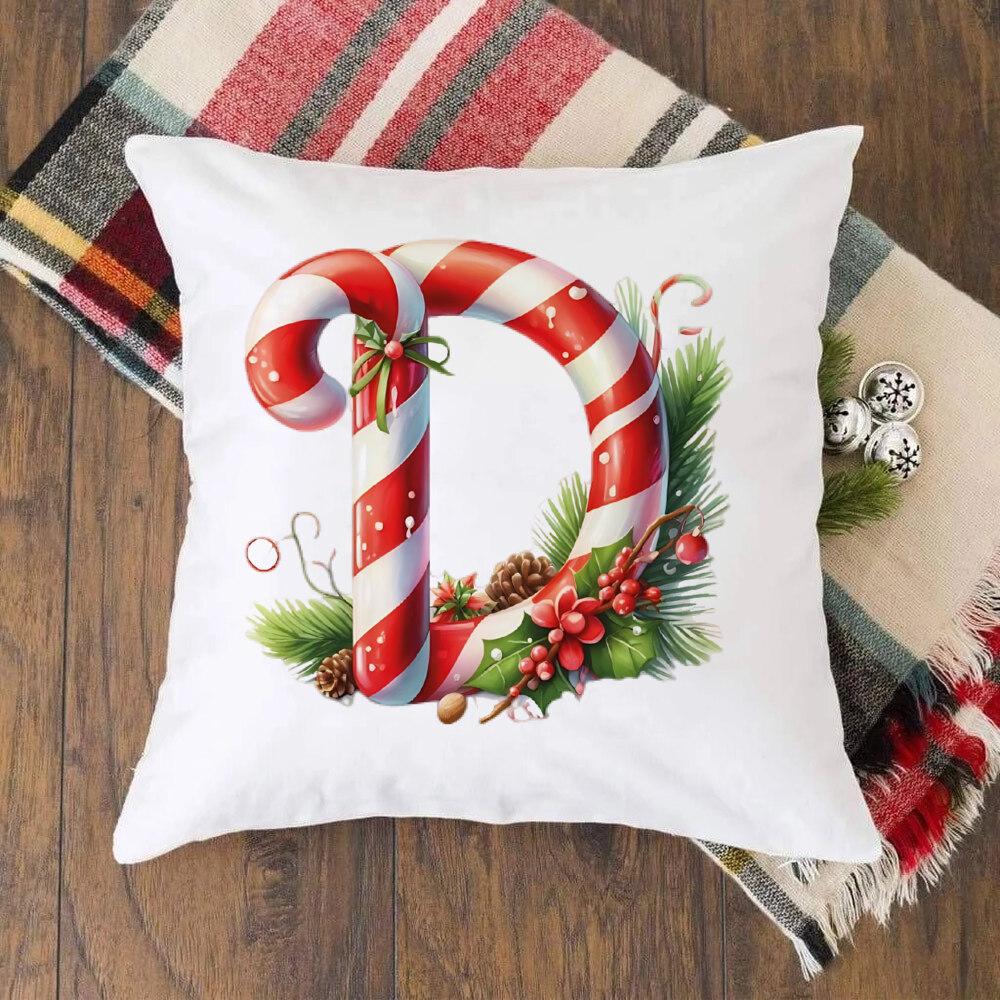 Christmas Kids Bedroom Cushion Cover Christmas 26 Letter with Santa Claus Couch Pillow Cover Xmas Party Decor  Presents for Famliy Kids