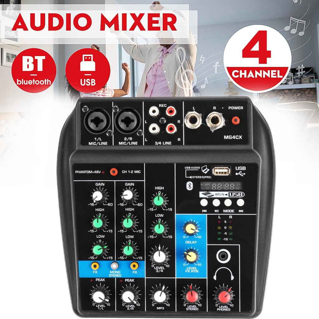 Professional Audio Mixer 4 Channel bluetooth Sound Mixing Console for Home KTV with USB Sound Effects