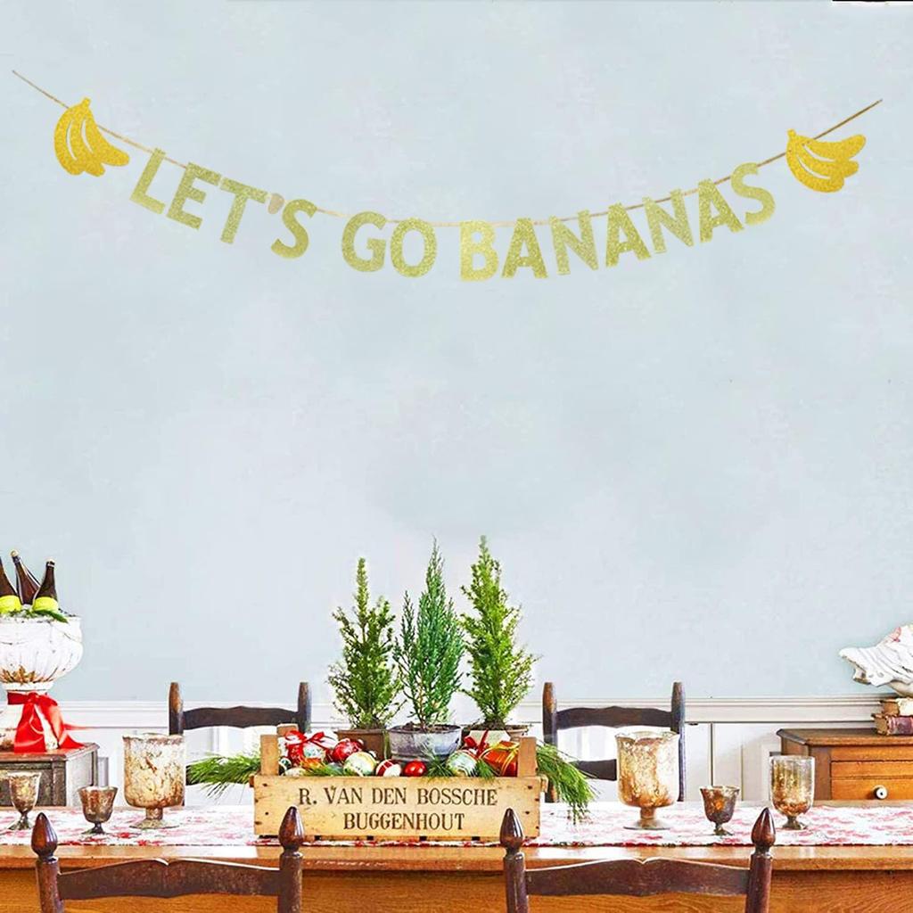 JENSENLIN Lets GO Bananas Letter Banner,Twotti Frutti Birthday Decorations,Banana Theme Party Banner for Fruit Birthday Party Decor,Gold Glitter.