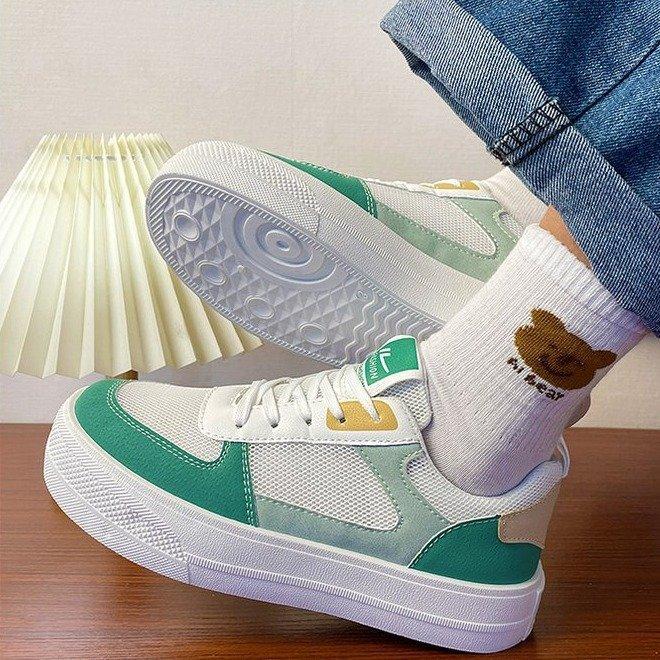 Summer mesh sports white shoes women's summer new thick-soled round head color matching student leisure board